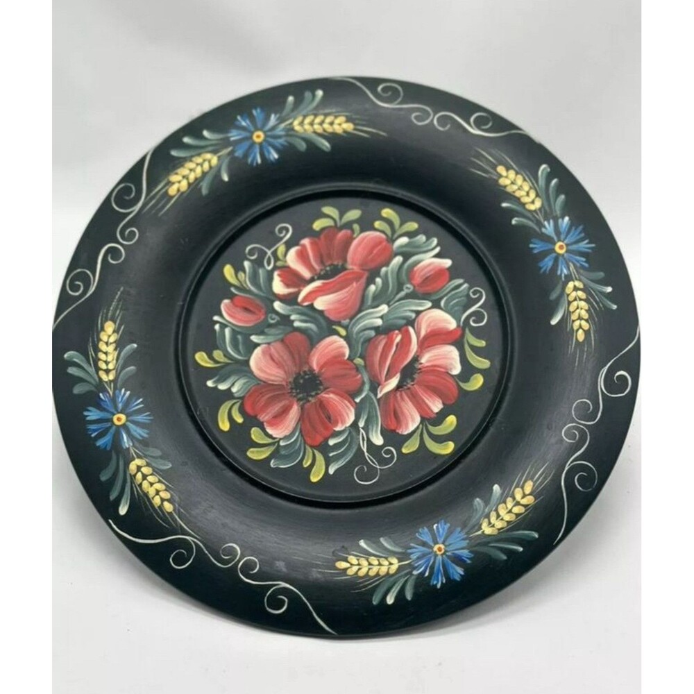 Folk Art Mexican Artisan Tole Hand Painted Wooden Plate Numbered & Dated